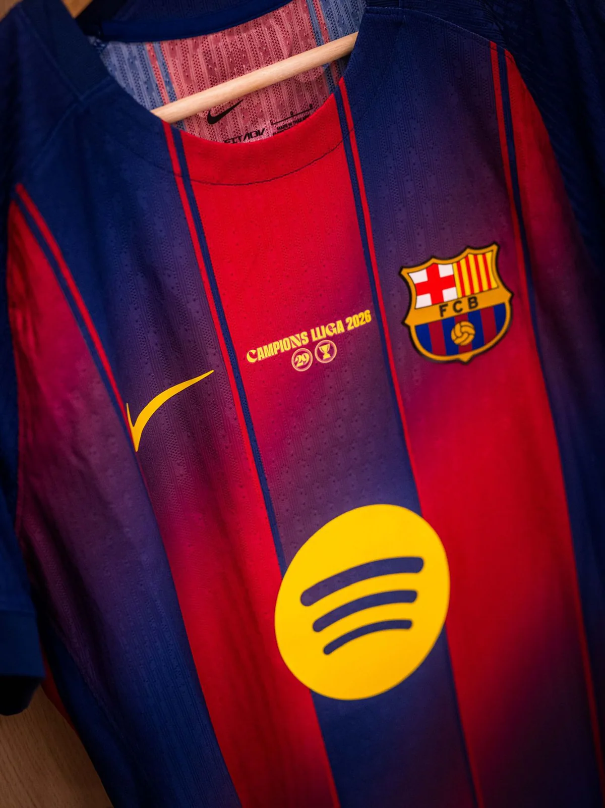 Barcelona 2025-26 player edition shirt with champions inscription