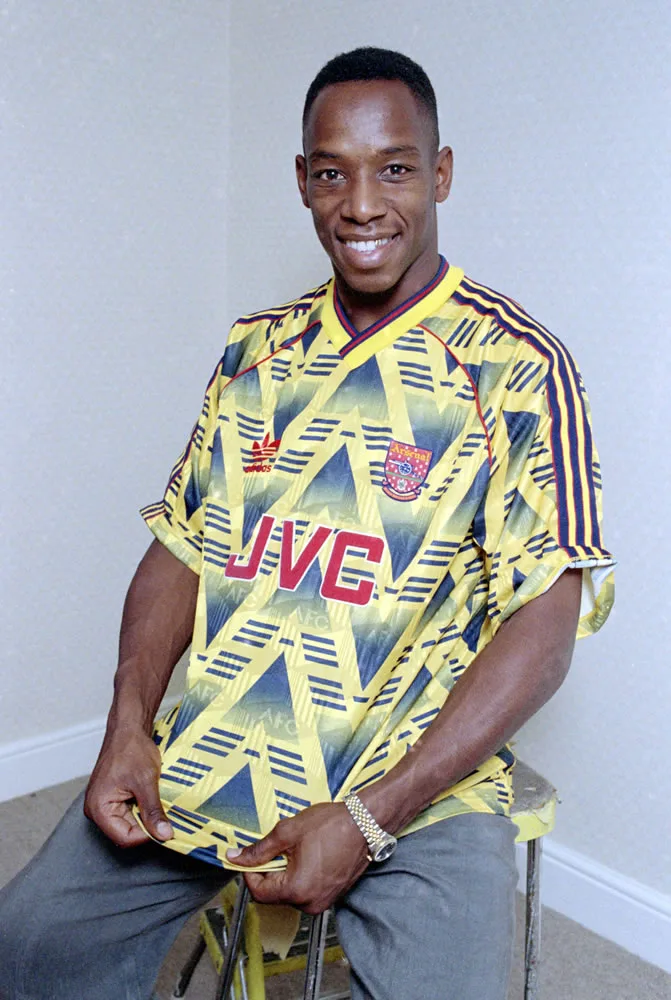 Ian Wright in the Arsenal away kit