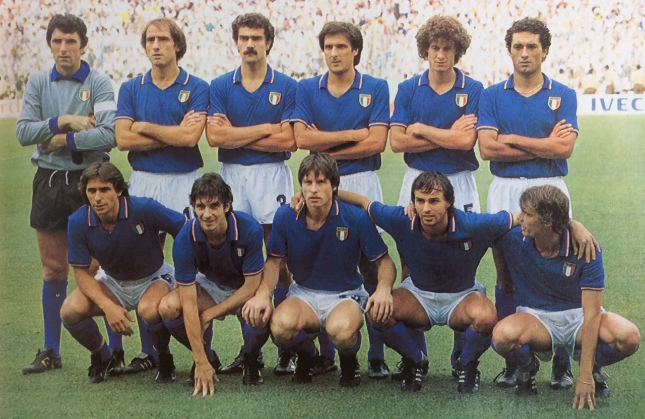 Italy squad celebrate winning the 1982 World Cup