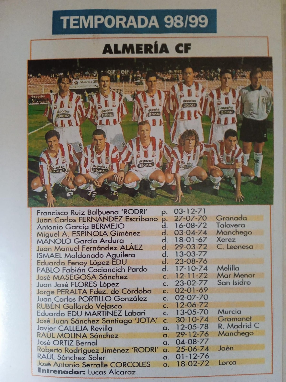 Almería CF 1998-99 Home Kit
